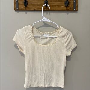 Cream Ribbed Women's Top